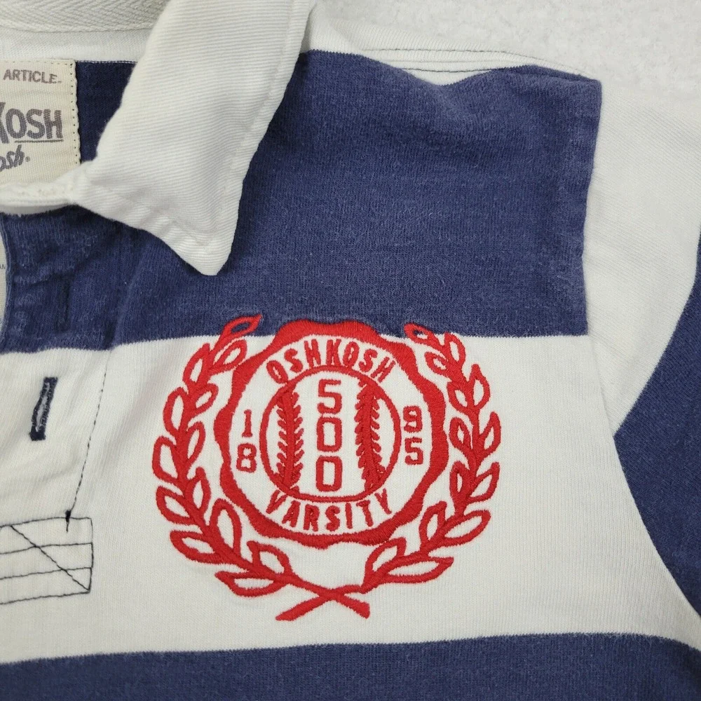 OshKosh B'gosh Boys 6 Rugby Shirt Blue White Striped Cotton Long Sleeve‎ READ